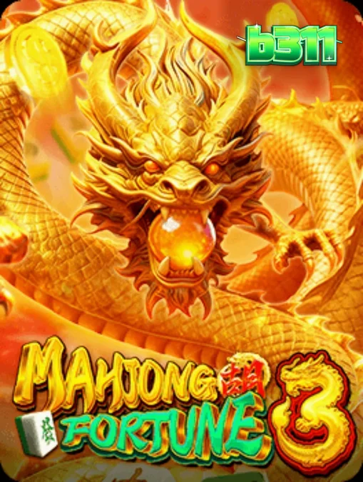 Interface do slot Mahjong Fortune 3 com peças de Mahjong e dragão dourado